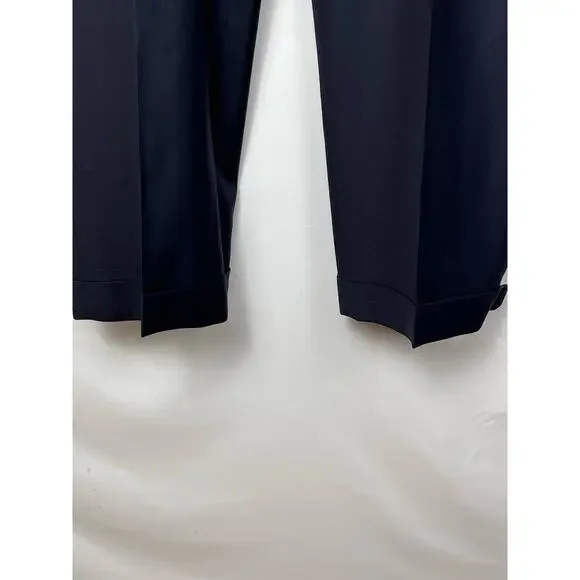 Tessilstrona Men's 35 Navy Blue 100% Wool Pleated Front Cuffed Hem Dress Pants